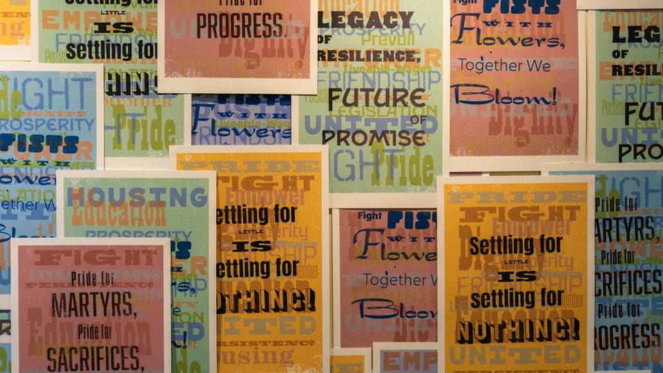 Close up of colorful posters