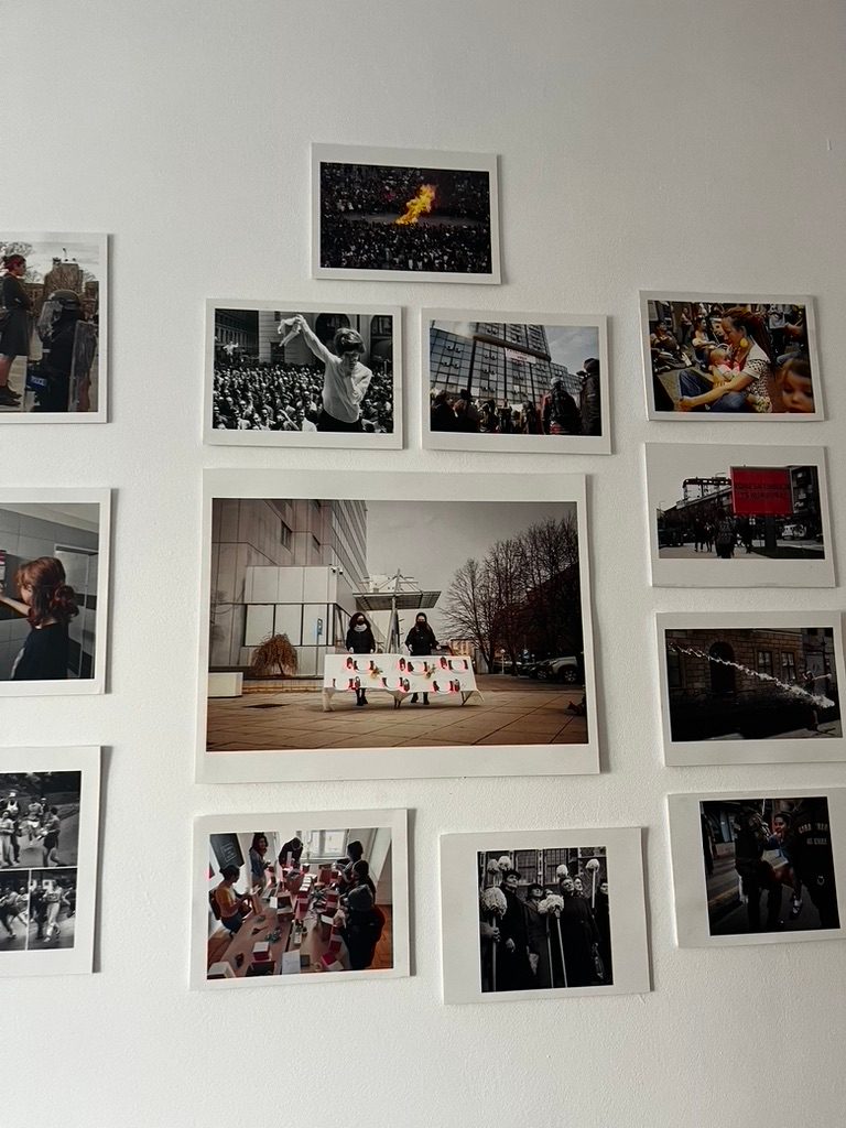 Multiple photographs of protestors