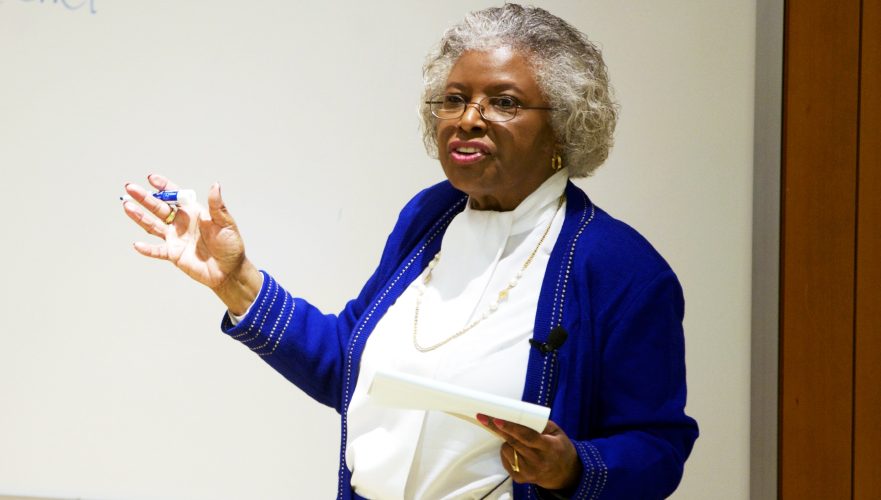 Joyce Hughes teaches a class.