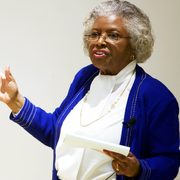 Joyce Hughes teaches a class.