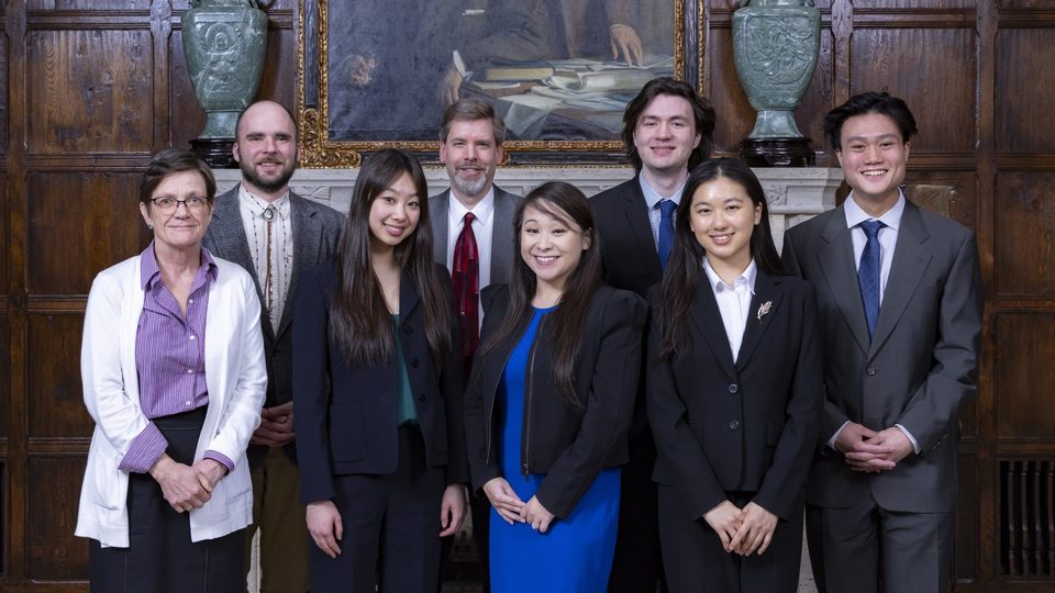 Members of the Carleton College Innovation Scholars team pose together with their faculty members.