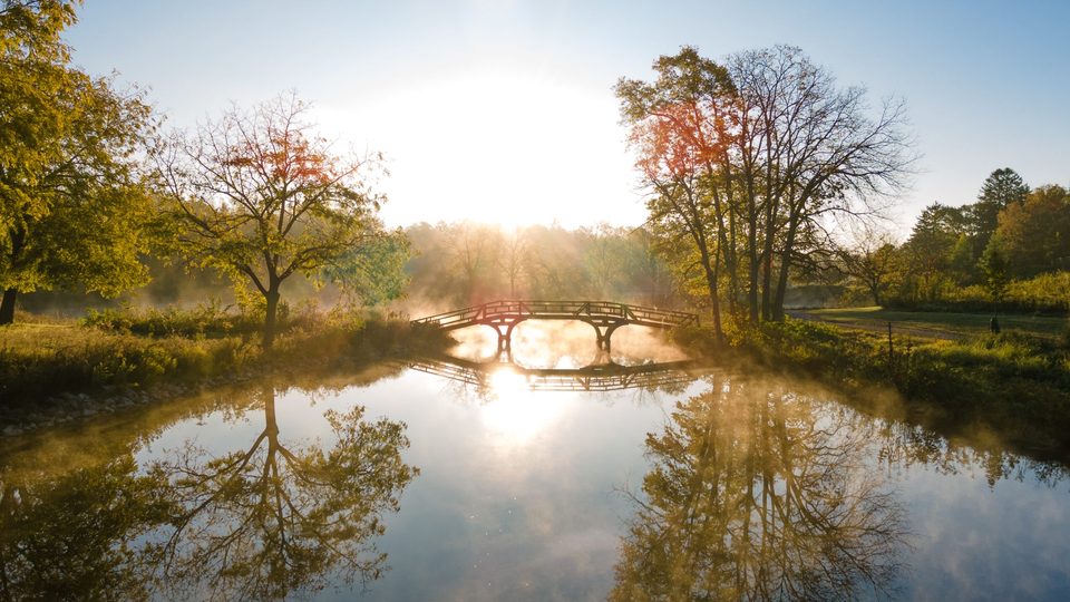 Sunrise over the bridge on Lyman Lakes.
