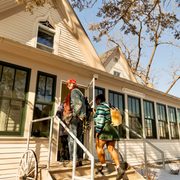 Students walk into Dacie Moses House.