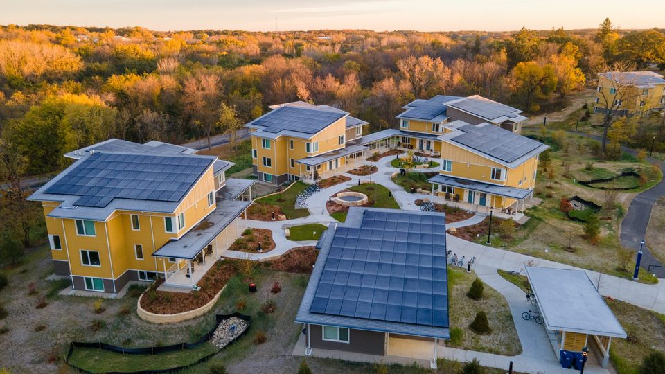 Aerial shot of the Lilac Hill townhouses.