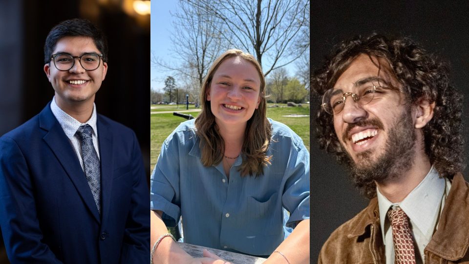Collage of three student headshots: Aiden Lesneski ’25, Audrey Parrott ’25, and Elias Tannira ’25.