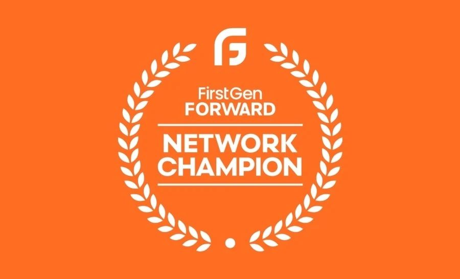 Orange graphic reading, "FirstGen Forward Network Champion."