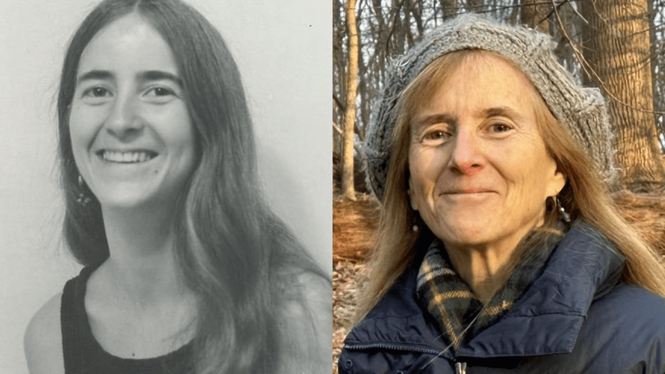 Collage of one old and one recent photo of Sara Taber.
