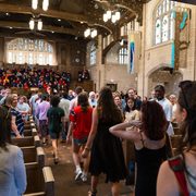 Bubbles floating down on Honors Convo honorees as they process into the Chapel.
