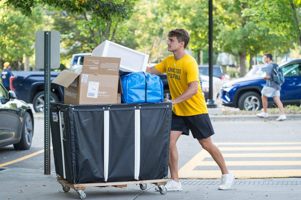cart and boxes move in