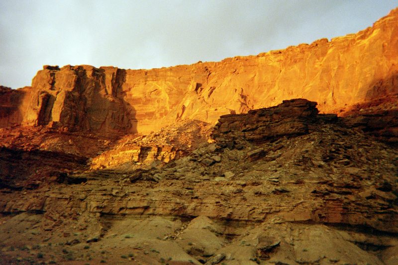 The sun setting on Upheaval Canyon.
