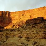 The sun setting on Upheaval Canyon.