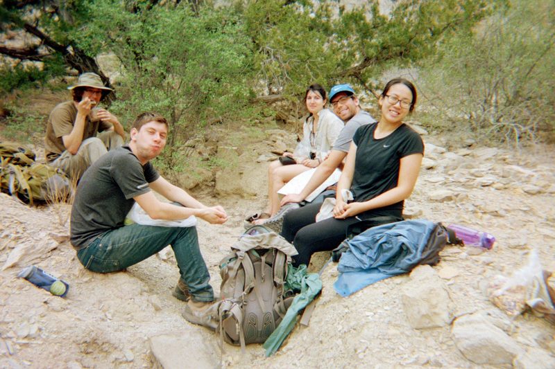 Eating a snack during a day hike.