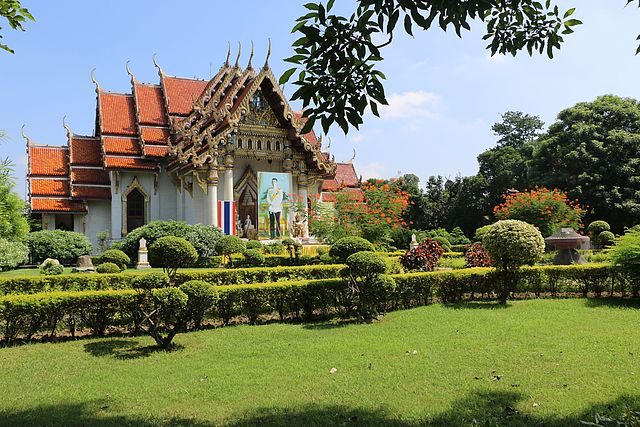A traditional Buddhist temple and gardens