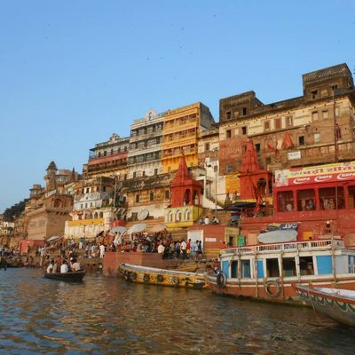 Brightly colored buildings overlooking the river