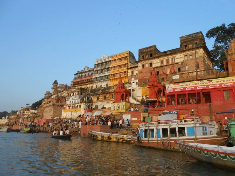Brightly colored buildings overlooking the river