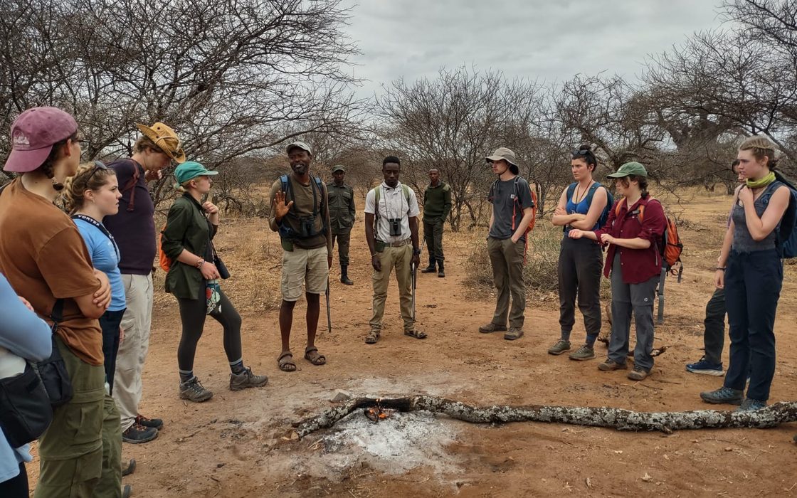 Students getting briefed for a walking safari