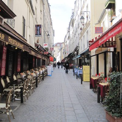 Restaurant-Lined Street in France