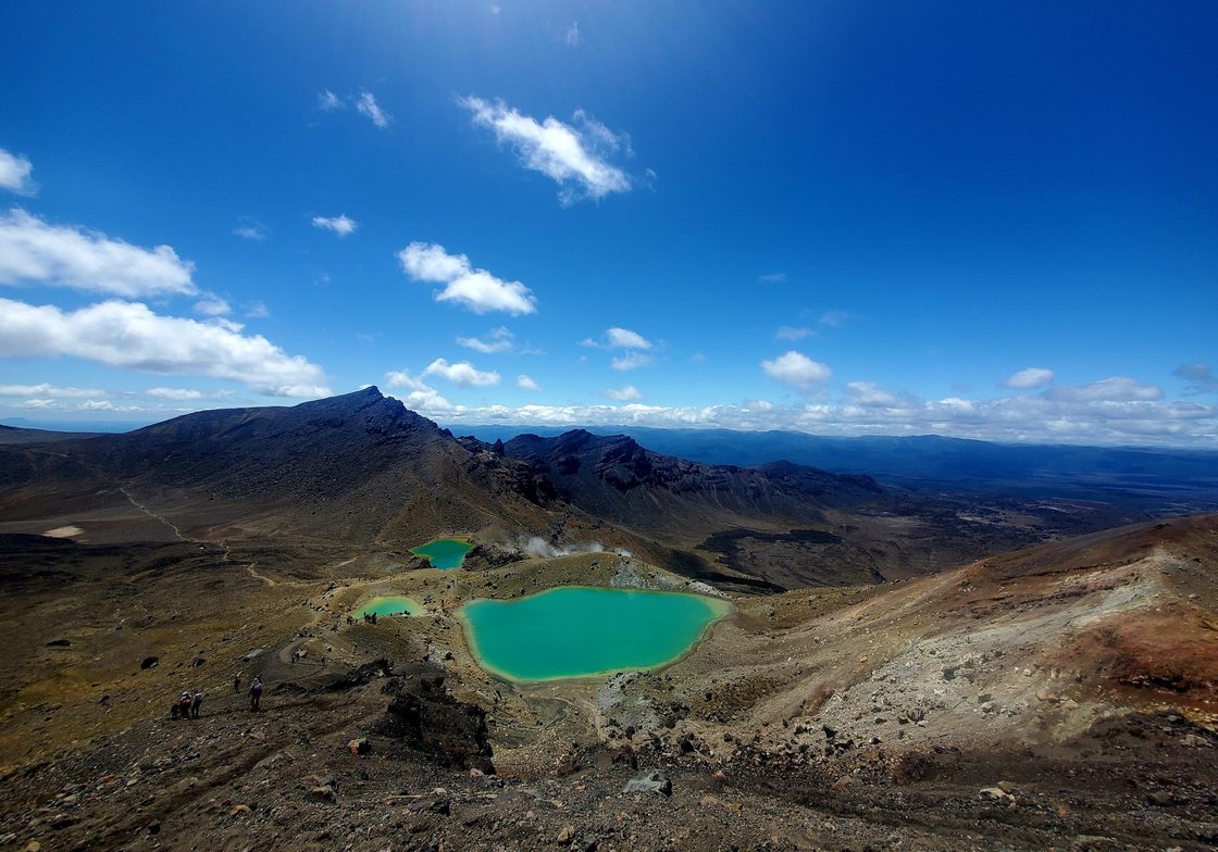 The Emerald Lakes, seen from the summit of the Tongariro Alpine Crossing