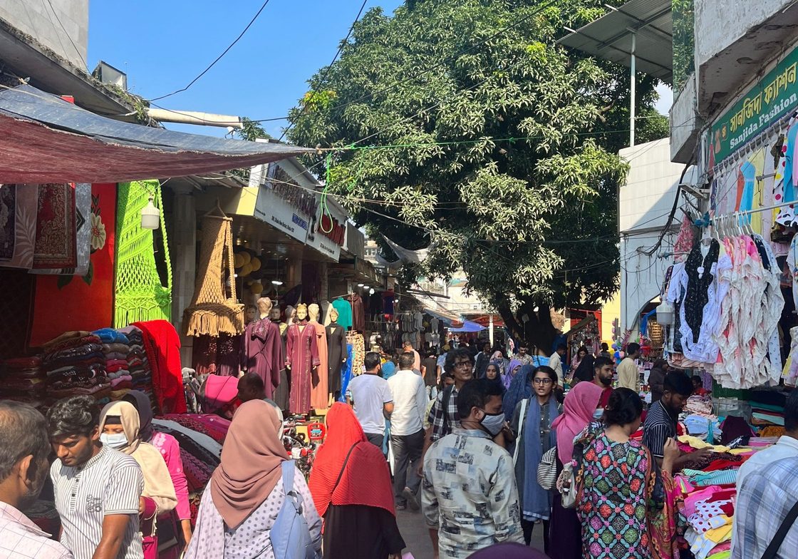 crowd of people shopping