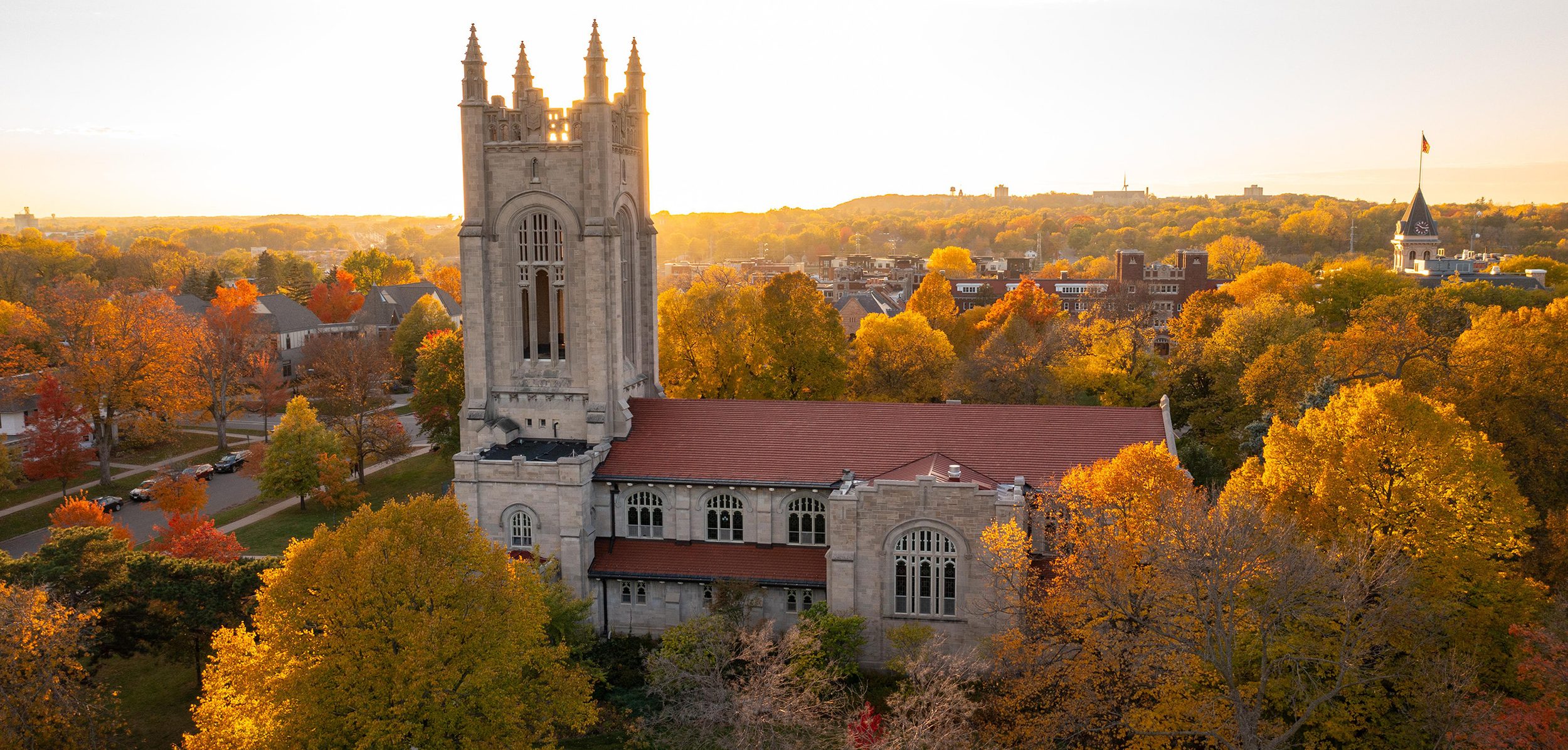 Skinner Chapel on a fall evening