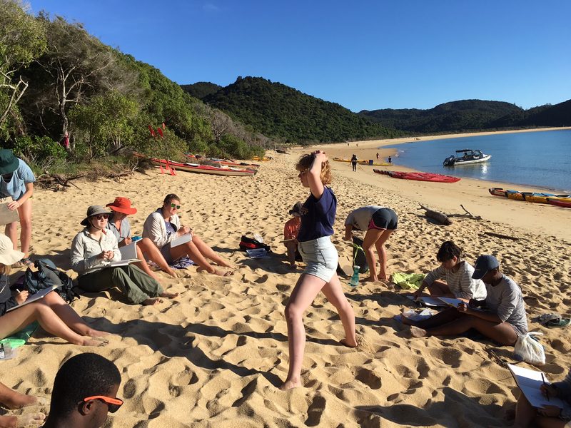 Student practice figure drawing on the golden beaches (Abel Tasman) - Winter 2017