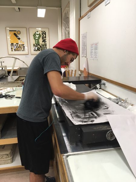 Cristian inks up a plate for proofing - Winter 2017