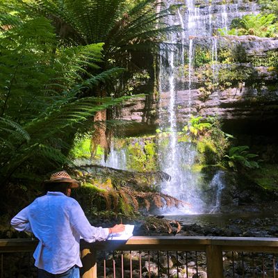 Gabs (‘24) painting Russel Falls in Mt. Field National Park, Tasmania
