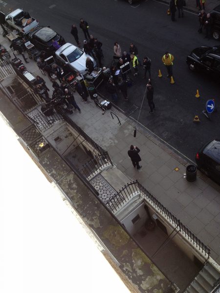 Dylan McDermott on set for the 2015 movie Survivor, seen from the top floor of the Pickwick