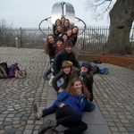 Most of the crew on the Prime Meridian in Greenwich