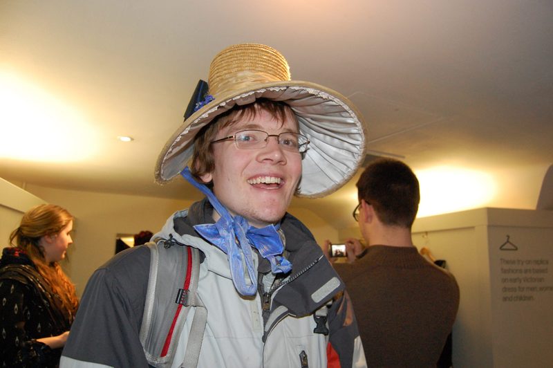 Adam flaunts stylish hat from Bath Fashion Museum.
