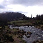 The monastery at Glendalough and a pretty stream