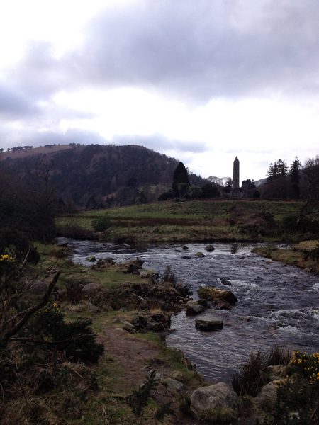 The monastery at Glendalough and a pretty stream