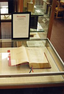 A Holy Bible on display as part of the Fine Printing exhibit.