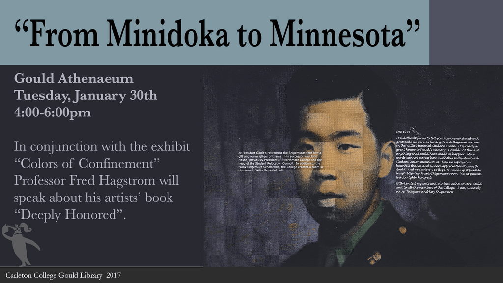 Zoe's sign about the From Minidoka to Minnesota event and exhibit W18