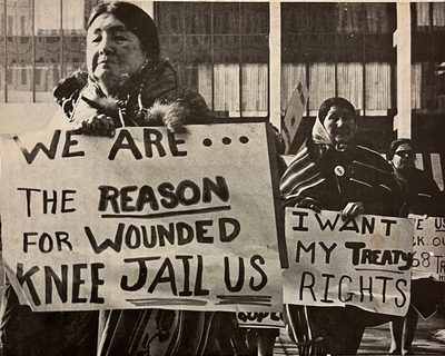 Women at a rally commemorating the one-year anniversary of the Wounded Knee Occupation