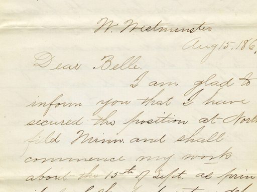 Letter from Professor Horace Goodhue to his fiancée, August 15, 1867