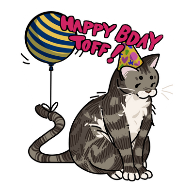 Cat with a ballon and words 