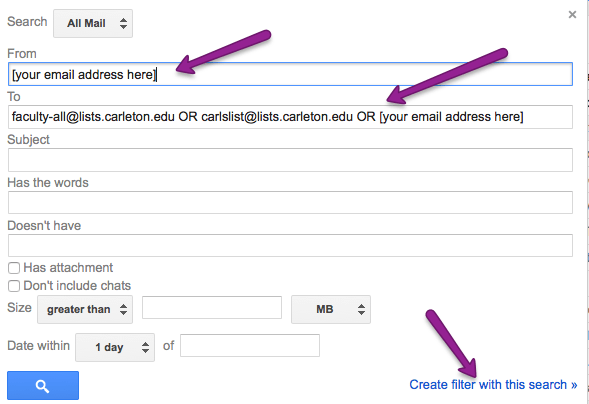filter email lists search