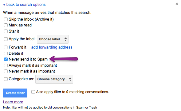 filter email lists settings