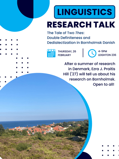 A poster for a student research talk with a photo of Denmark