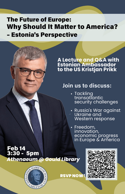 Poster featuring a photo of Estonian Ambassador Kristjan Prikk.