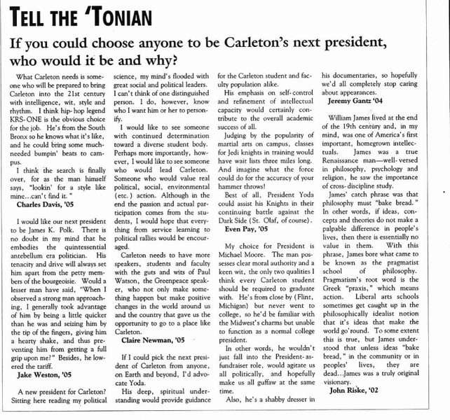 Tell the 'Tonian: Next President