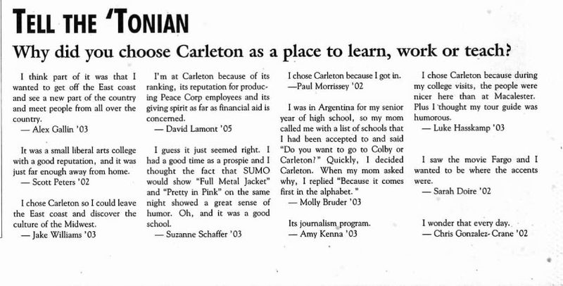 Tell the 'Tonian: Why Choose Carleton
