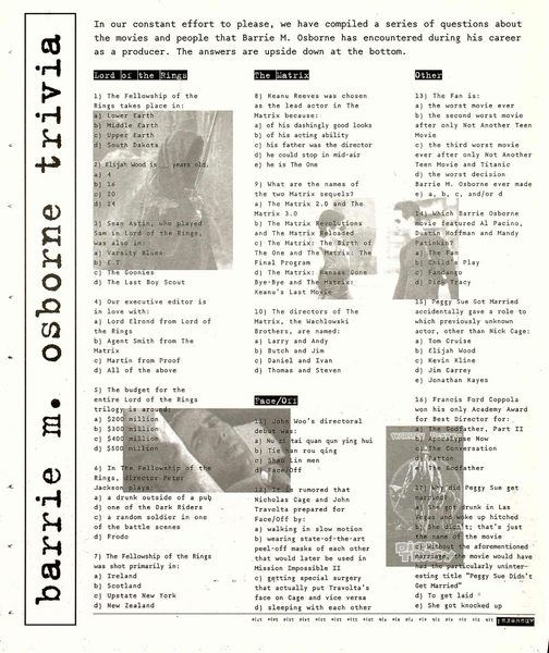 Barrie Osborne Quiz