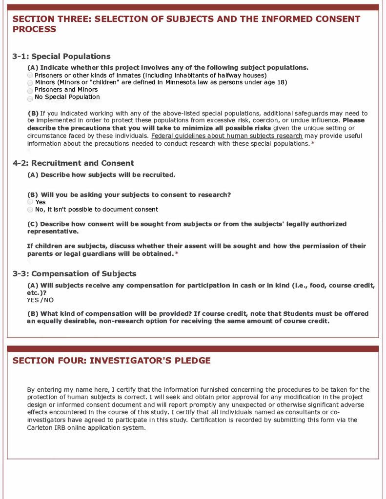 Sample Application Form – Institutional Review Board (IRB) – Carleton ...