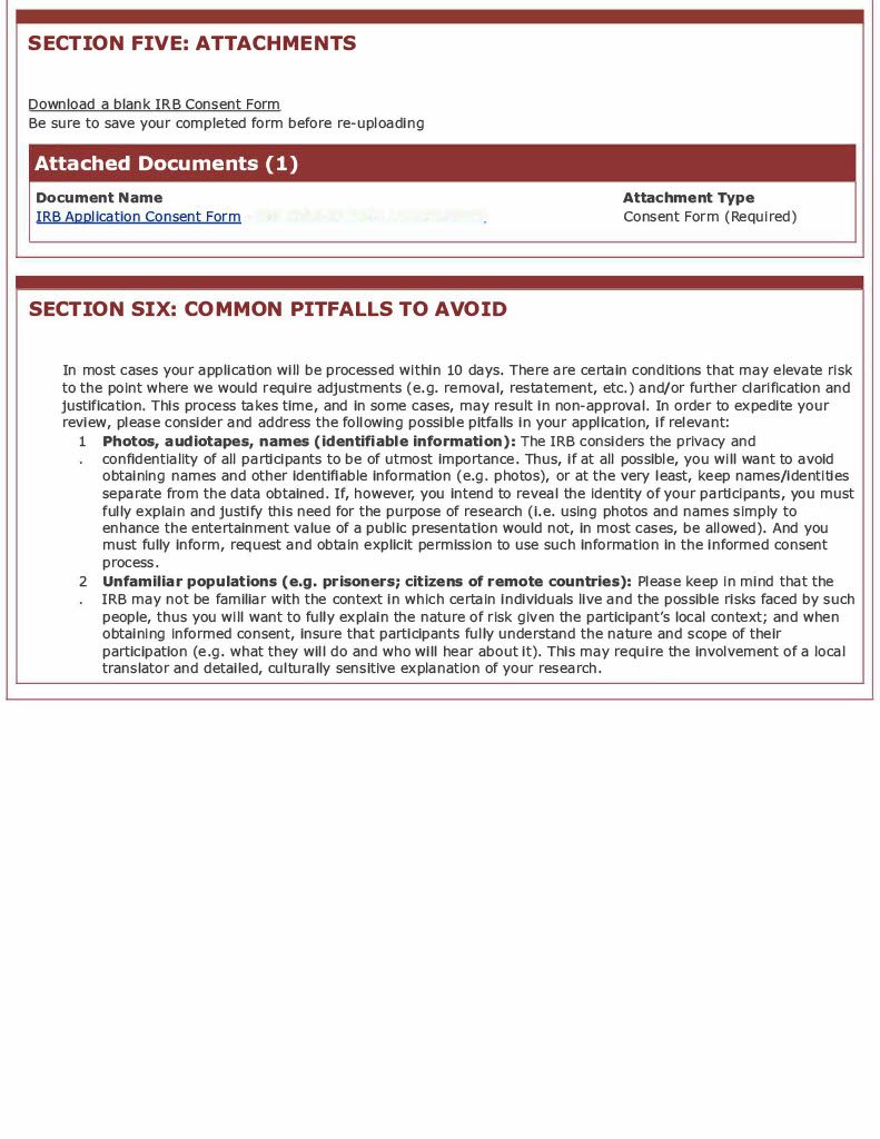 Sample Application Form – Institutional Review Board (IRB) – Carleton ...