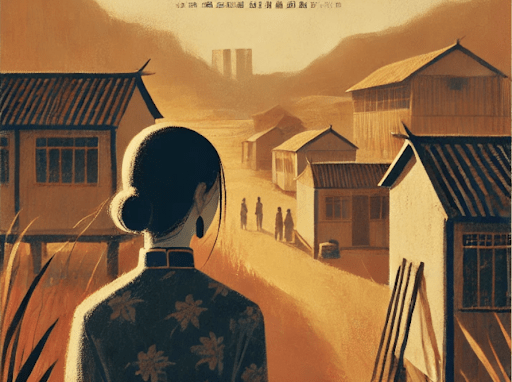 graphic drawing of woman looking away