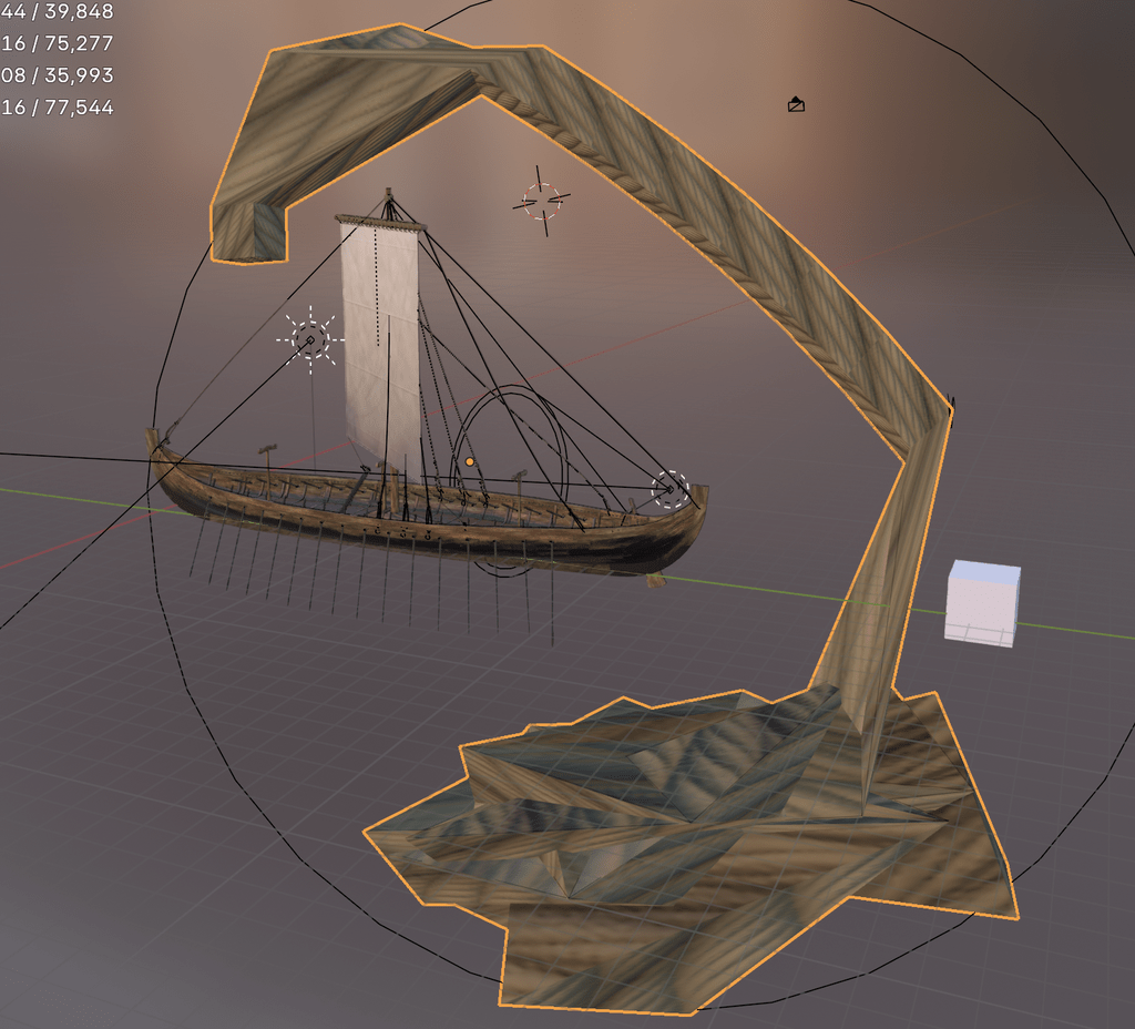 digital image of a longship with a comical rope sea monster about to swallow the ship