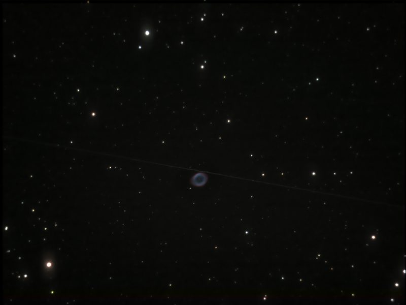 While snapping clears of the Ring Nebula, we caught a UFO in one of the exposures!
