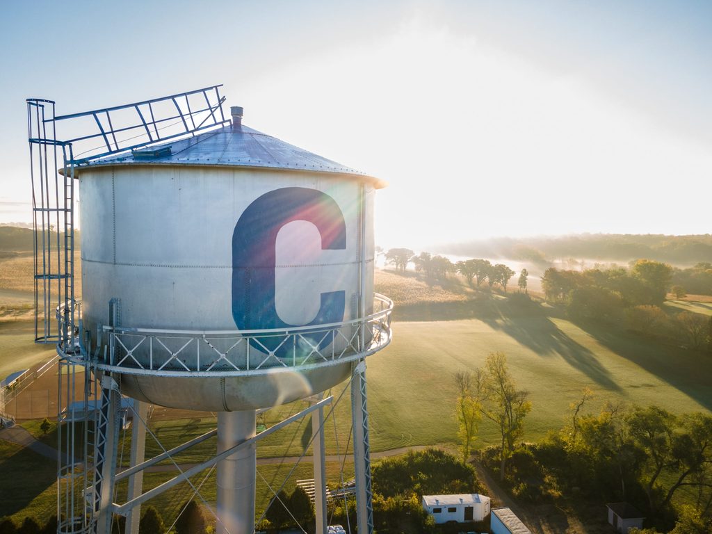 Carleton Water Tower with sunrise